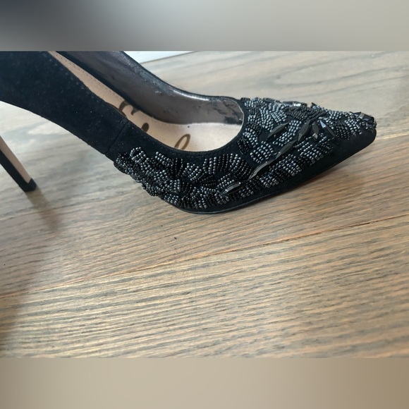 SAM EDELMAN Dani Black Suede Beaded 4" High Heel Women’s size 5 - Picture 6 of 14